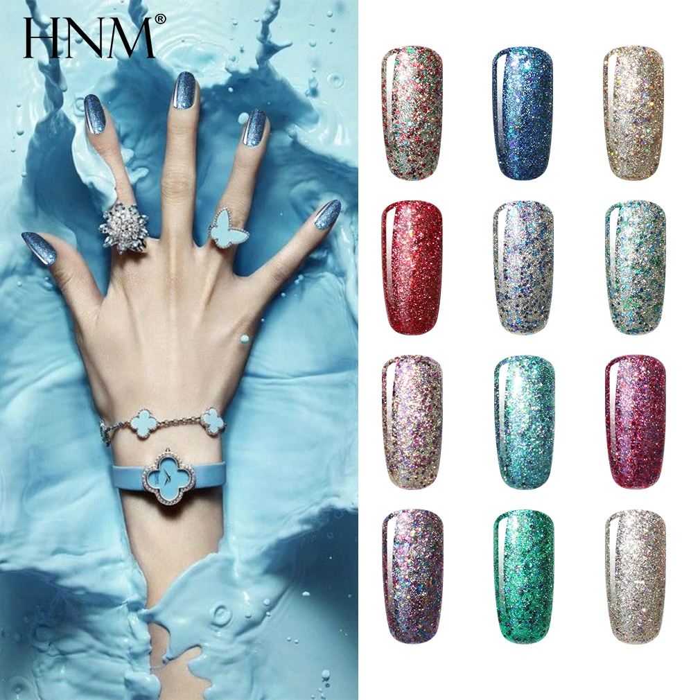 

HNM 8ML Starry Glitter Semi Permanent Gel Nail Polish UV Resin LED Nail Gel Hybrid Varnish Lucky Lacquer 22 Colors Stamping