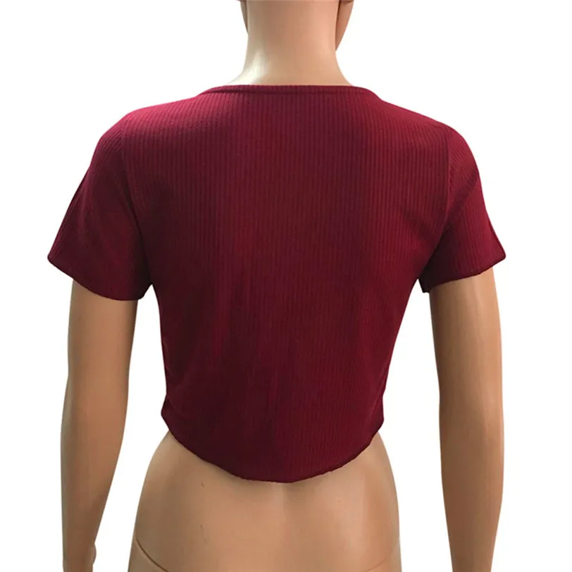 sexy bandage tshirt women 2018 fashion button t-shirt streetwear women crop top tee shirt femme manche courte wholesale noJE19 (12)