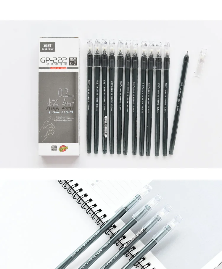 Material de Escritório Lote Criativo 0.2mm Super Fino Agulha Tinta Preta Gel Canetas Student Study Stationerys 12 Pçs - 14 agulha tinta preta gel canetas student study