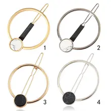 Геометрический круг кольцо творческие волосы клип дамы искусственный мраморный камень Украшение Шпилька металлический Элегантный DIY боковая челка заколка