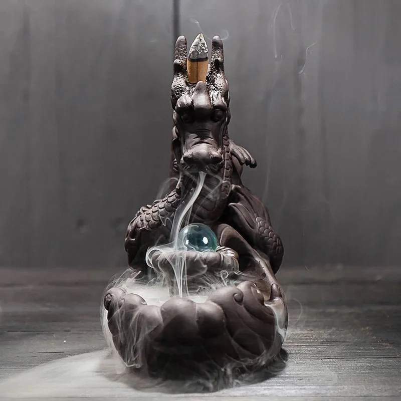 Креативный домашний декор дракон ладан держатель курильница с хрустальным шаром+ 20 шт. благовония конусы керамический обратный поток натуральный благовония горелка