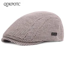 QDKPOTC осень-зима Для мужчин Hat береты британский стиль Кепки s хлопковая утепленная Утепленная одежда Advanced шляпа классический Винтаж плед козырек Кепки