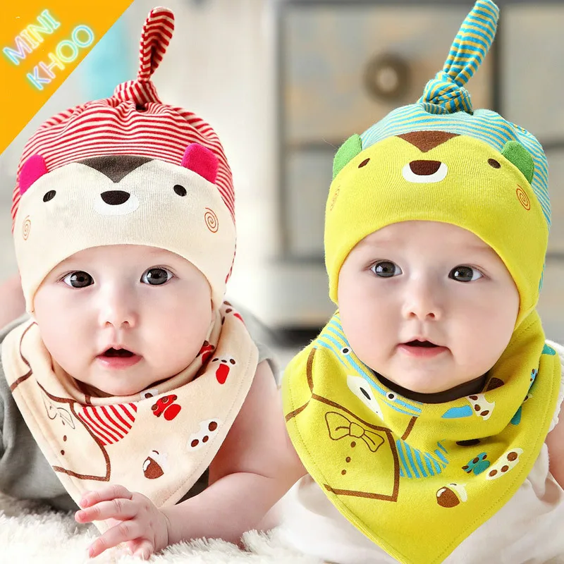 2017 Newborn Infant Baby Travel Hat &amp Bib 2pcs Set Kids Girl Boy and Triangle Scarf Sleeping Accessories |