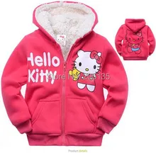 2016 Baby girls Hello Kitty coat Hooded fur Sweater Winter Warm Jacket Children outerwear kids clothes retail