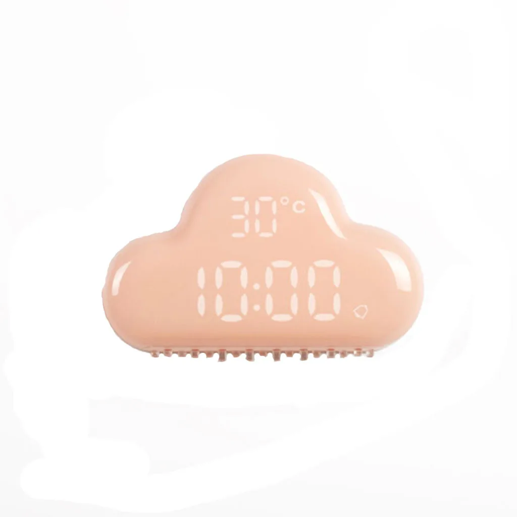 Alarm Clock Multifunction Cartoon Cloud Alarm Clock Temperature Lamp Cute USB Charge Clock 145g Pink Mint Green