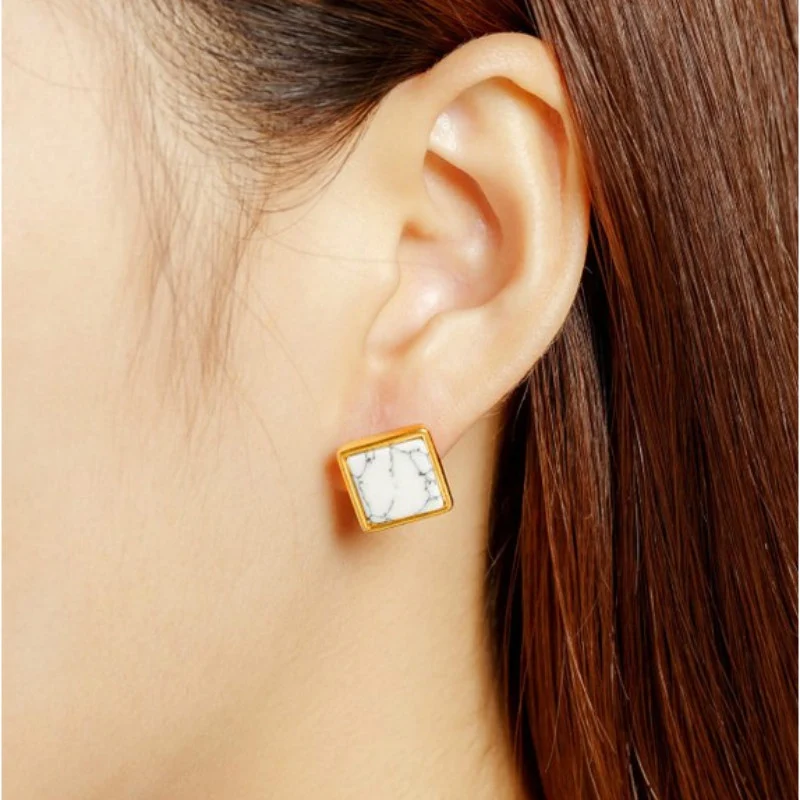 

Pop Handmade Fashion Simple Fancy Geometric Natural Stone Marble Earrings Square Earrings Girls Popular Earrings Temperament