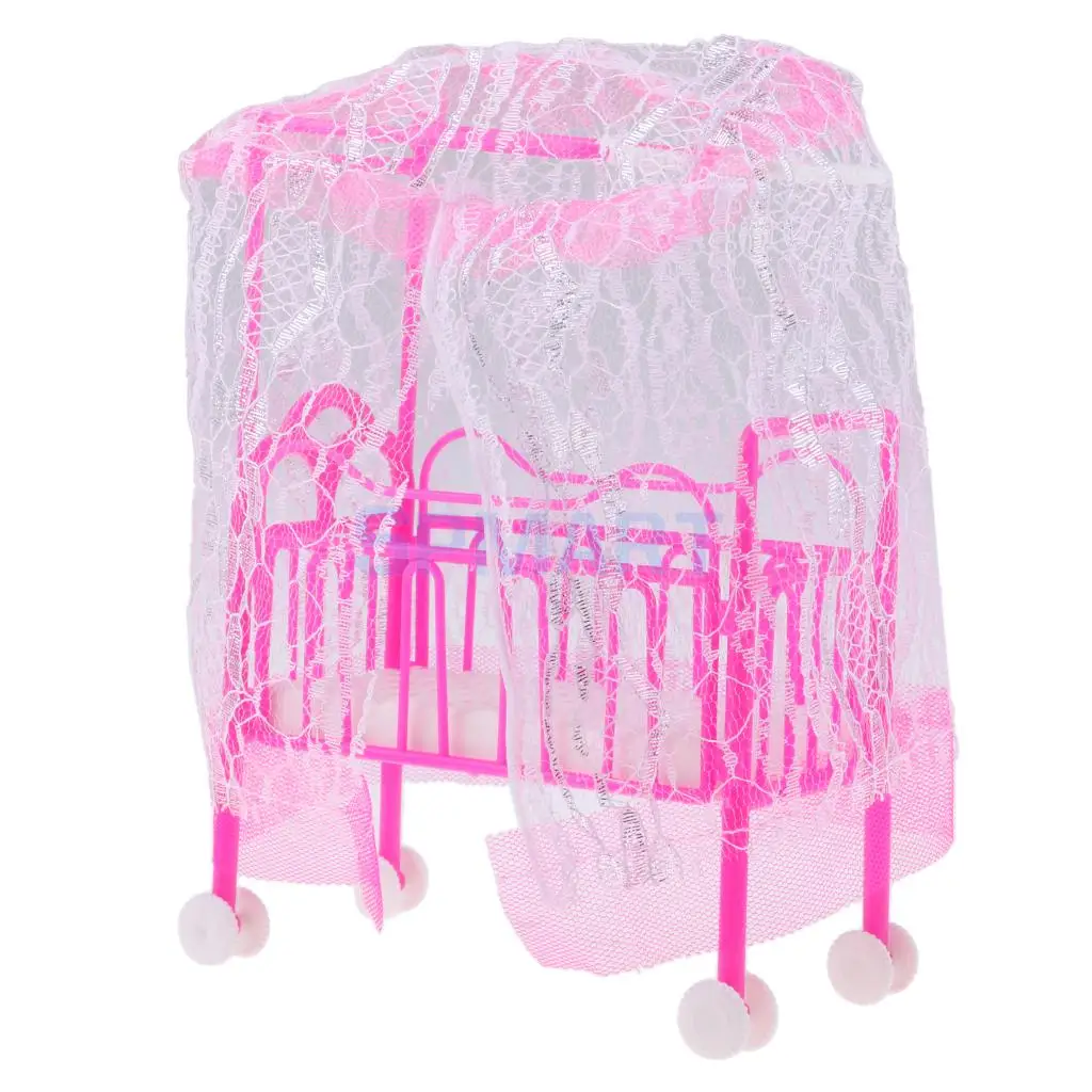 Dollhouse Miniature Mini Cradle Bed w/ Lace Cover Bedroom Furniture Decor For 3 inch Dolls 1/6 Action Figures Accessory