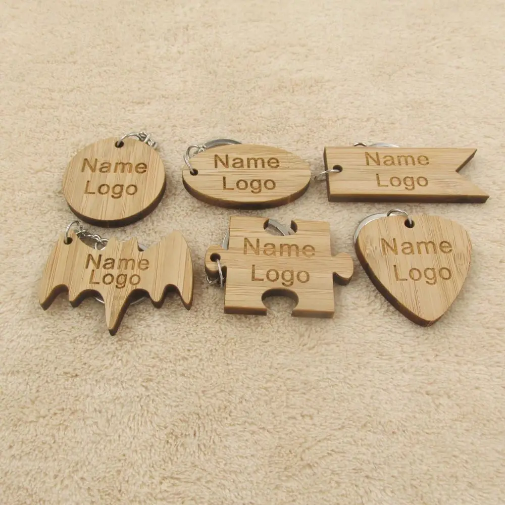 

Personalized Custom Wood Keychain Build Your Own Name Logo Key chain Bamboo Wooden Engraved Key Ring