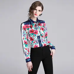 Европейская Весенняя Новая модная рубашка с отворотом и бантом, темпераментная рубашка с длинными рукавами и принтом, z-10-151