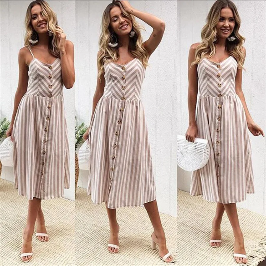 

Summer Women Dress Europe Korean Style Stripe Dress Vintage Ladies Dresses Sleeveless Femme 2019