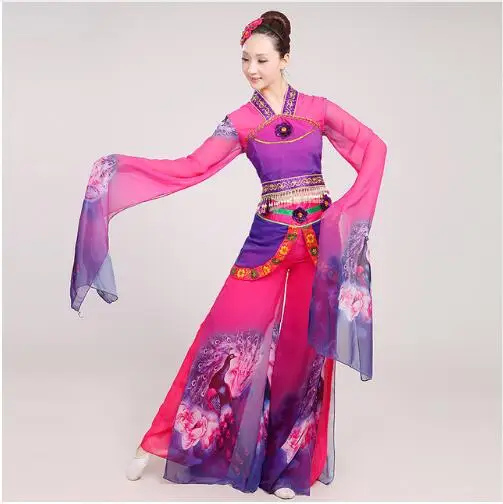 

Customize woman peony Embroidery long sleeves Chinese classical dance costums water sleeves Ancient Fairy wear for performance