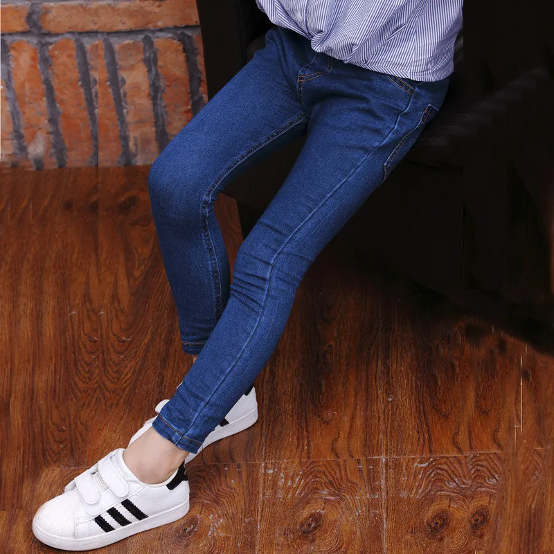 

2019 New Baby Girl Jeans Spring Denim Pants Children's Slim Solid Trousers Kid Fleece Skinny Long Pants Bebe Warm Legging