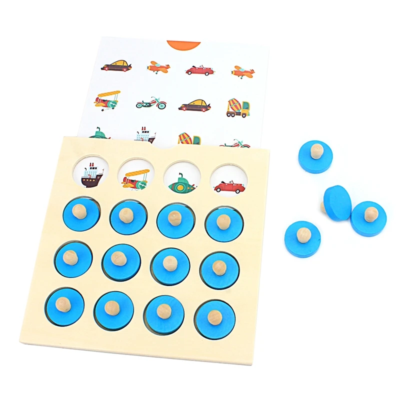 Kids Wooden Puzzle Toy Memory Match Chess Game Blue Memory Chess Children Early Educational Family Party Table Game for Children 4