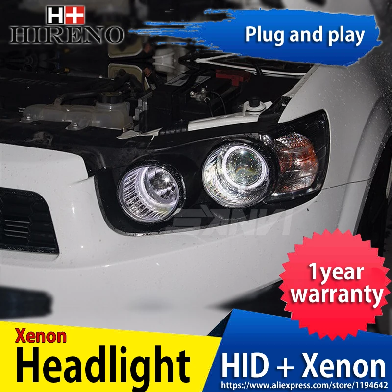 

Hireno Headlamp for 2011-2014 Chevrolet Aveo Headlight Headlight Assembly LED DRL Angel Lens Double Beam HID Xenon 2pcs
