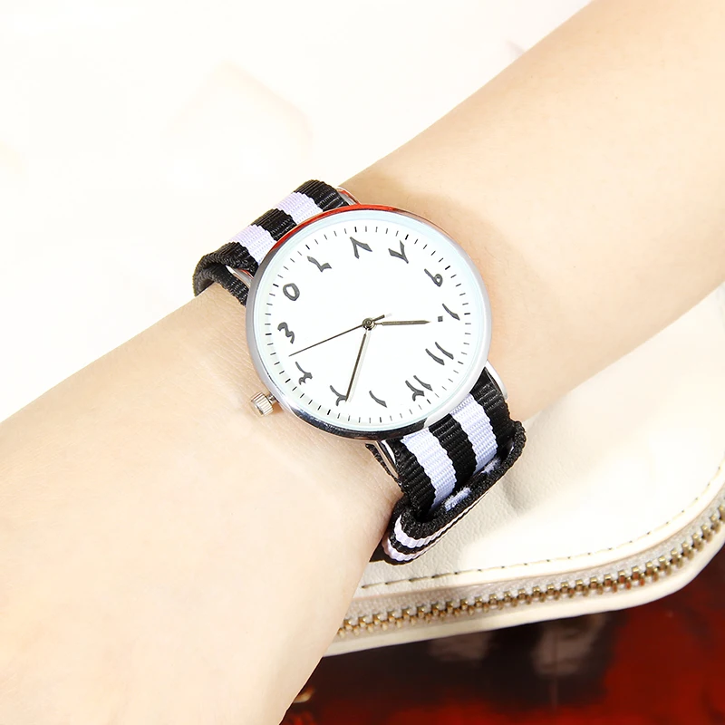 Classic canvas nylon stripe strap quartz watches arabic numerals design
