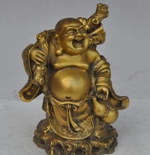 ZSR wang6605+++ 6"Chinese buddhism Brass Happy Laugh Maitreya Buddha