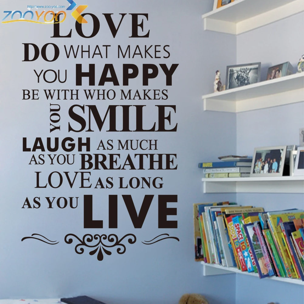 happy Love Smile Live life inspirational quotes wall stickers living room bedroom home decorations diy pvc mural art walls decal in Wall Stickers from Home