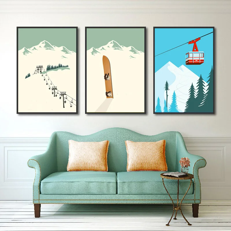الشمال الديكور المنزل خمر الشتاء المشهد الملصقات والمطبوعات اللوحة مجردة التزلج الرياضية قماش الفن جدار الصور