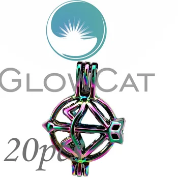 

20x CC496 Rainbow Colors Arrow Bow Design Stone Beads Cage Jewelry Making Essential Oil Diffuser Pearl Cage Locket Pendant