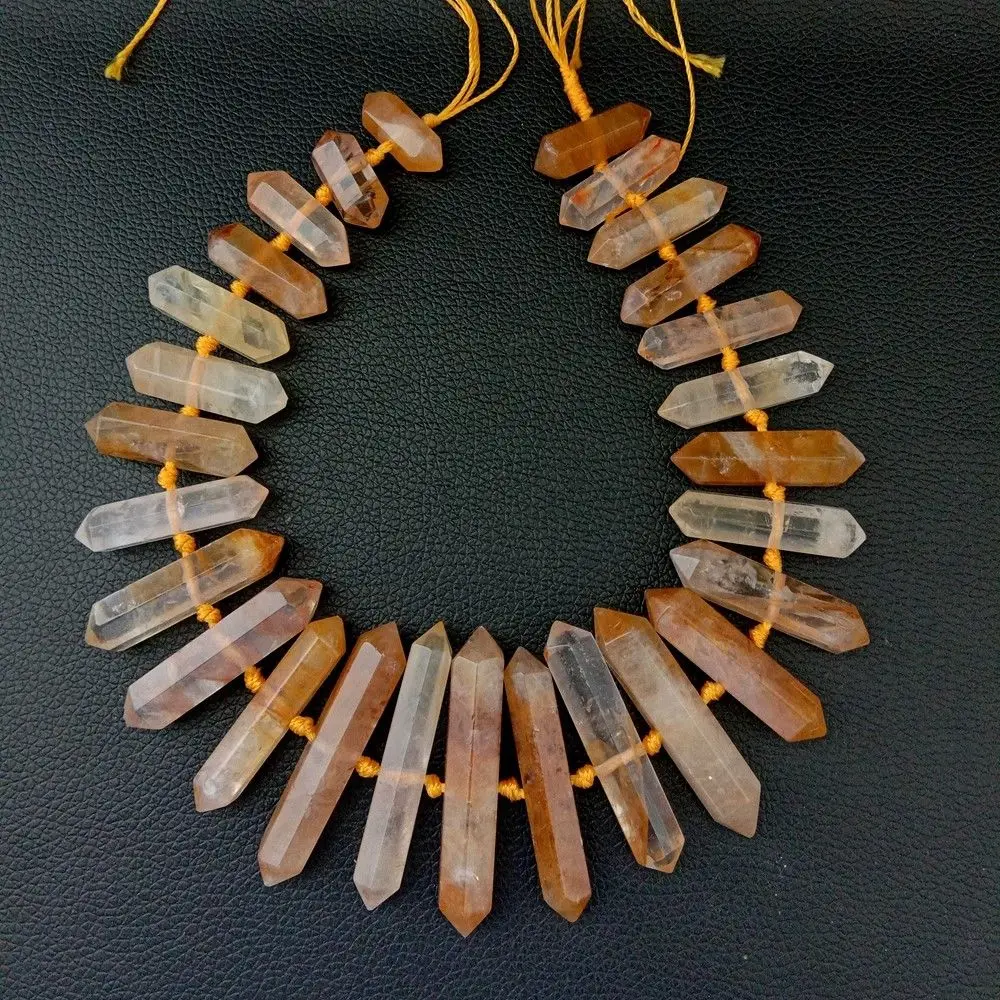 

Brazilian Golden Quartz Faceted Double Terminated Pointed Center Drilled 15.5"