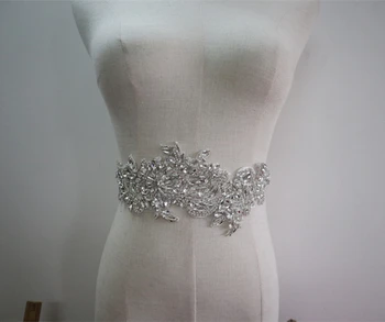 

silver rhinestone applique pair, crystal beaded lace rhinestone sash headband shoulder body back appliques dress straps
