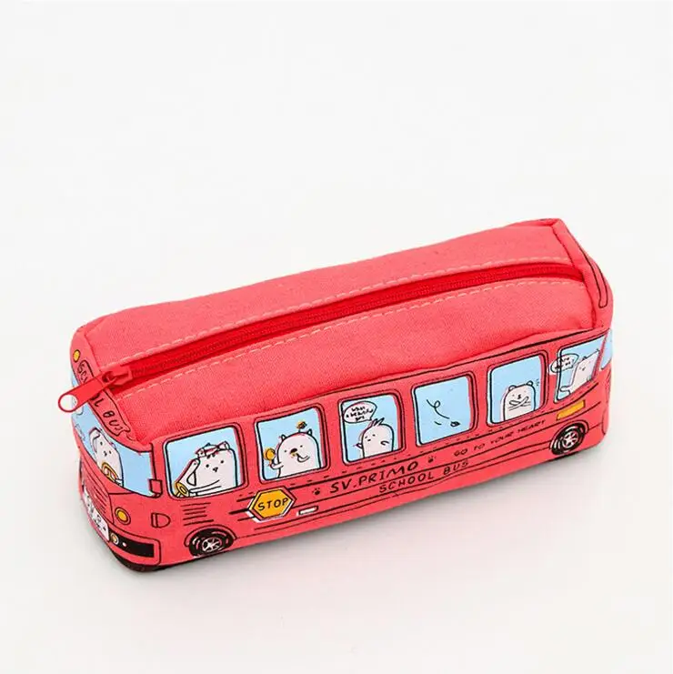 1 шт. Lytwtw's Kawaii Cute Bus Pen холщовый чехол для карандашей школьные стационарные инструменты для получения Косметики Косметический Чехол - Цвет: Красный