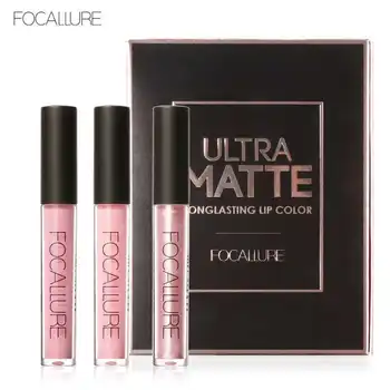 

2019 FOCALLURE 3pcs/set Lip Gloss Long-lasting Lip Makeup Waterproof Tint Lip Gloss Red Velvet Nude Matte Lipstick Colourful Kit