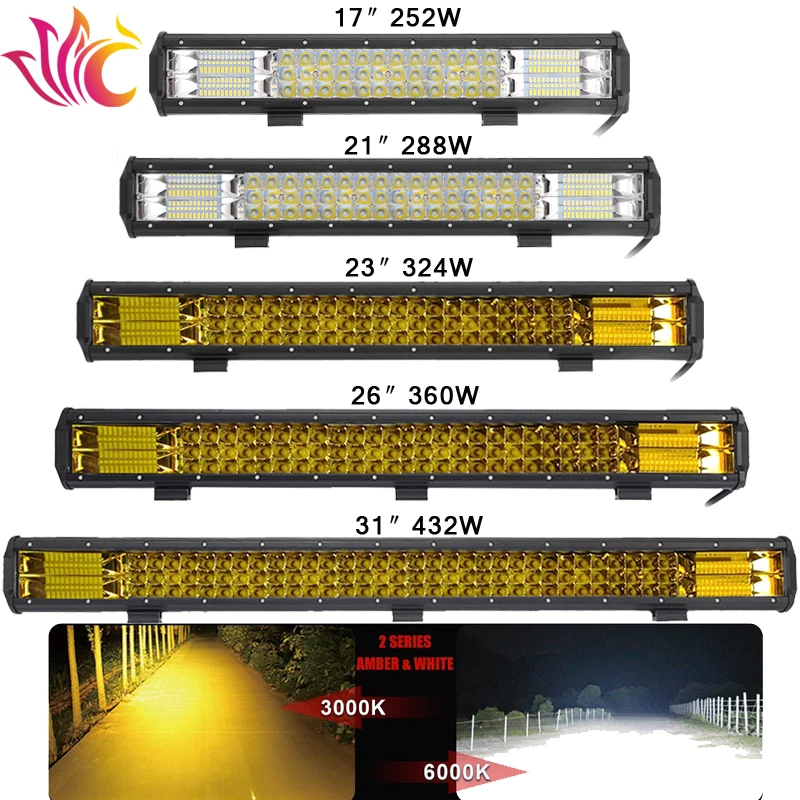

23'' Inch 324W 288W 360W Led Light Bar 12v Amber Color for UAZ Truck SUV 4x4 Offroad Lamps Work Headlights Tractor Led Fog Light