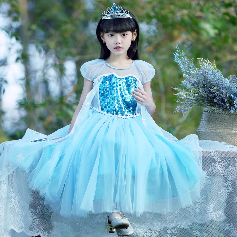 2018 New Girls Dress Kids Clothes Christmas Party Children Performance Costume Fashion Sequin Blue Elsa Princess Dress.YL29B | Детская
