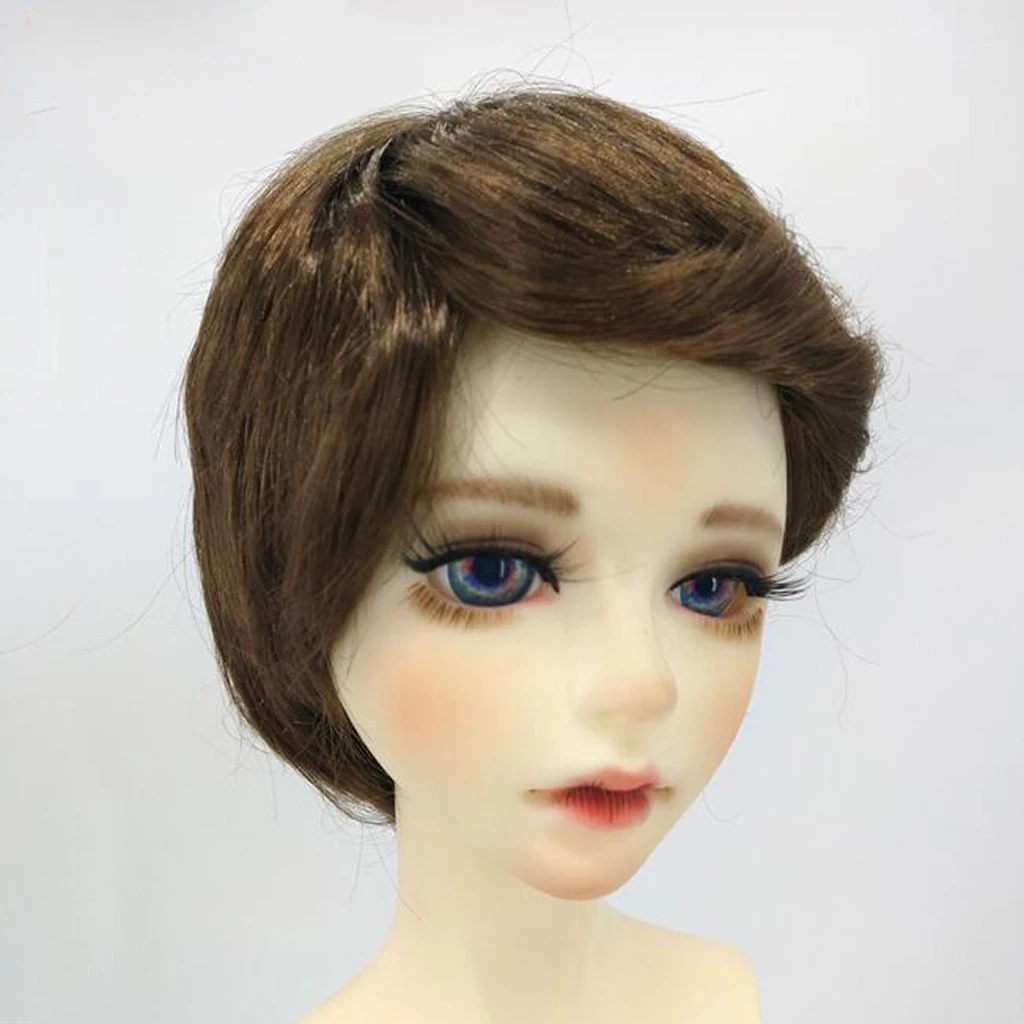 1/4 BJD Doll Short Curly Hair Brown Wig 8-9 inch 18-20cm for AOD DOC Dollfie DK-BLUE Accessorie