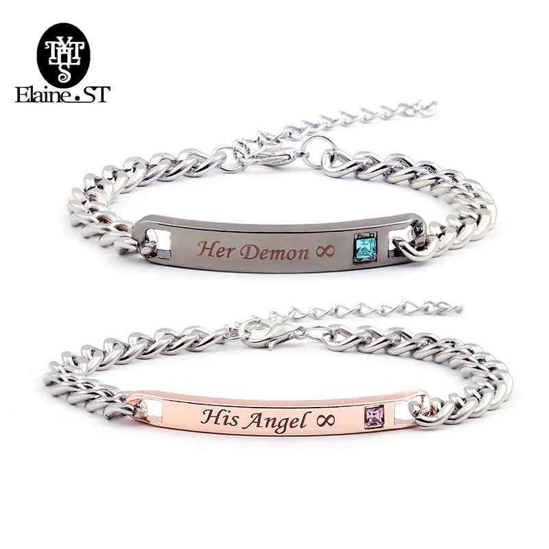 Его ангел и ее демон браслеты для влюбленных пожизненная Любовь Пара Браслеты, свадебные украшения мужские браслеты с обещаниями и браслеты