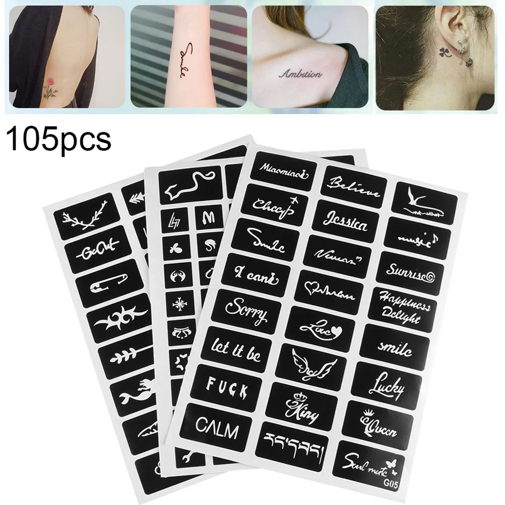 

105Pcs Pattern DIY Temporary Tattoo Stencil Henna Hollow Drawing Kid Tattoo Fashion Design For Hand Arm Leg Body Art Template