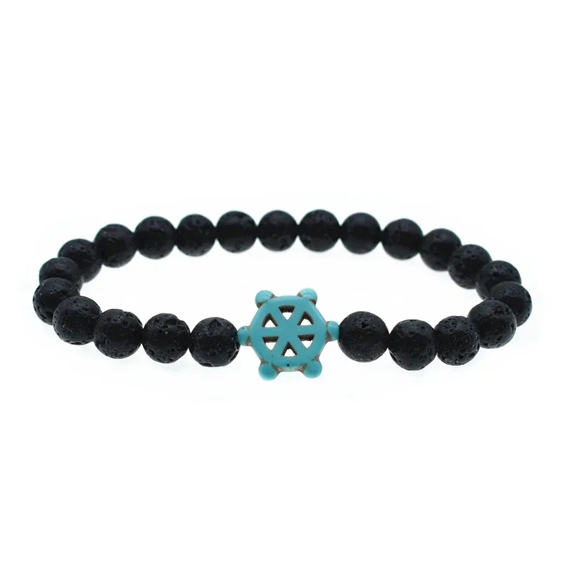 

Black volcanic stone bracelet men and women lava beads bracelet Classic anchor sailor rudder jewelry bracelets for women