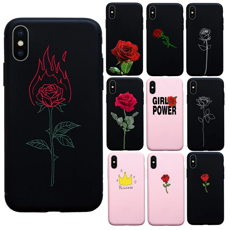 

Art Line Fire Flower Rose soft Case for iphone 7 8 Plus 6 6s plus 5 5s SE X XS Max XR Funda Coque Cover case