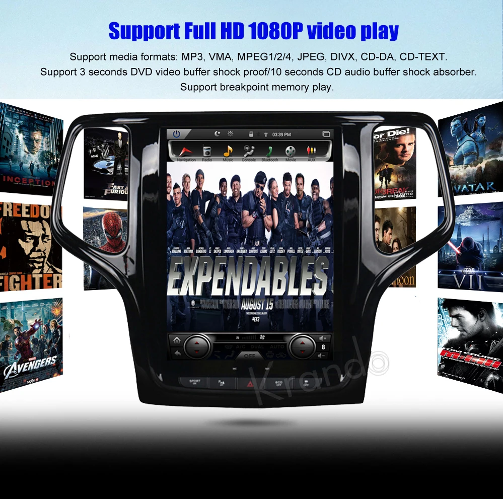 Discount Krando Android 8.1 10.4" Tesla Vertical screen car radio gps navigation for Jeep Grand Cherokee 2014-2016 multimedia system WIFI 5