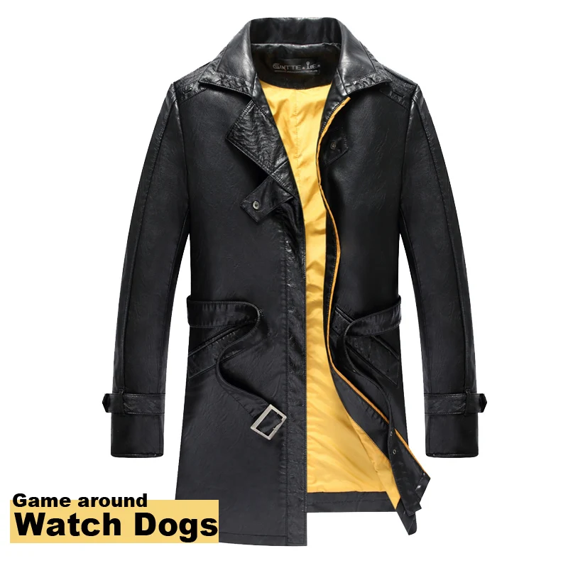 

[STOCK]High Quality!Game Watch Dogs PU Leather Jacket Aiden Pearce Trench Halloween Cosplay Costumes for Women/Men M-4XL