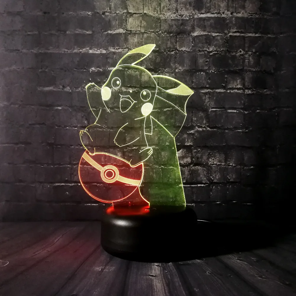  New Pokemon Pikachu Action Figures 3D Mixed Night Light 7 Color Change Bulb LED Cartoon Lamp USB To - 32889472625
