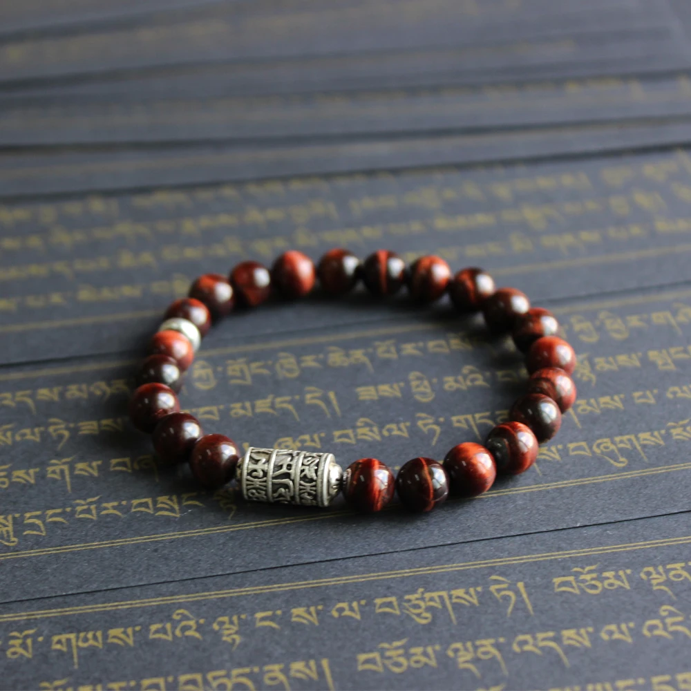 Eastisan красный камень тигровый глаз бусины с тибетским буддизмом мантра Тотем браслет для мужчин и женщин Ом Мани Падме Хум ювелирные изделия