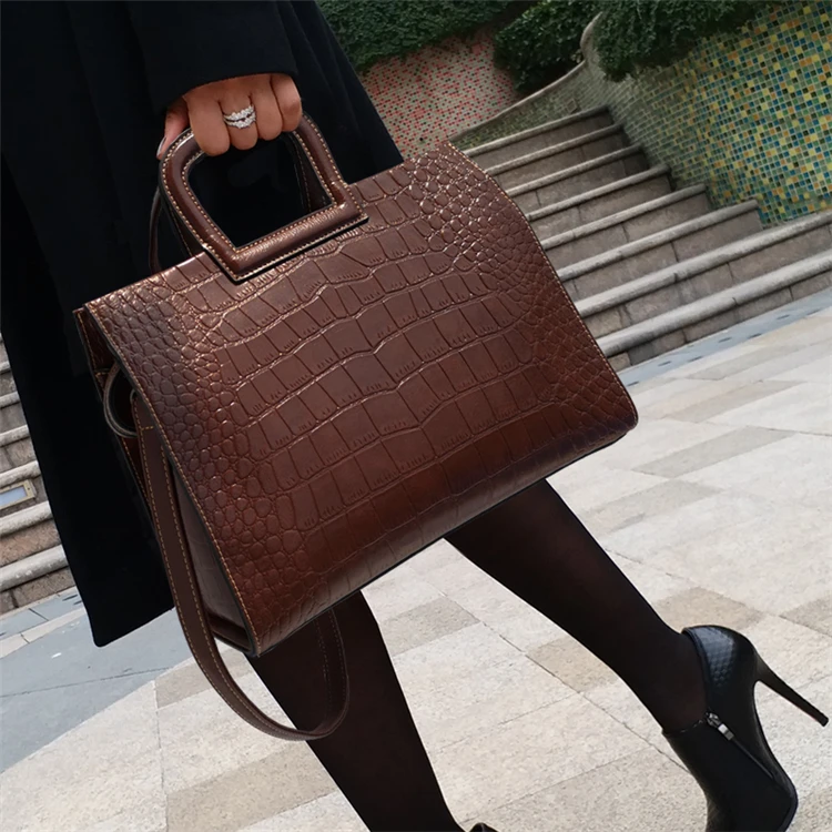 Burminsa, винтажный портфель из крокодиловой кожи для женщин, для офиса, для девушек, большая емкость, для работы, сумки, женские сумки через плечо