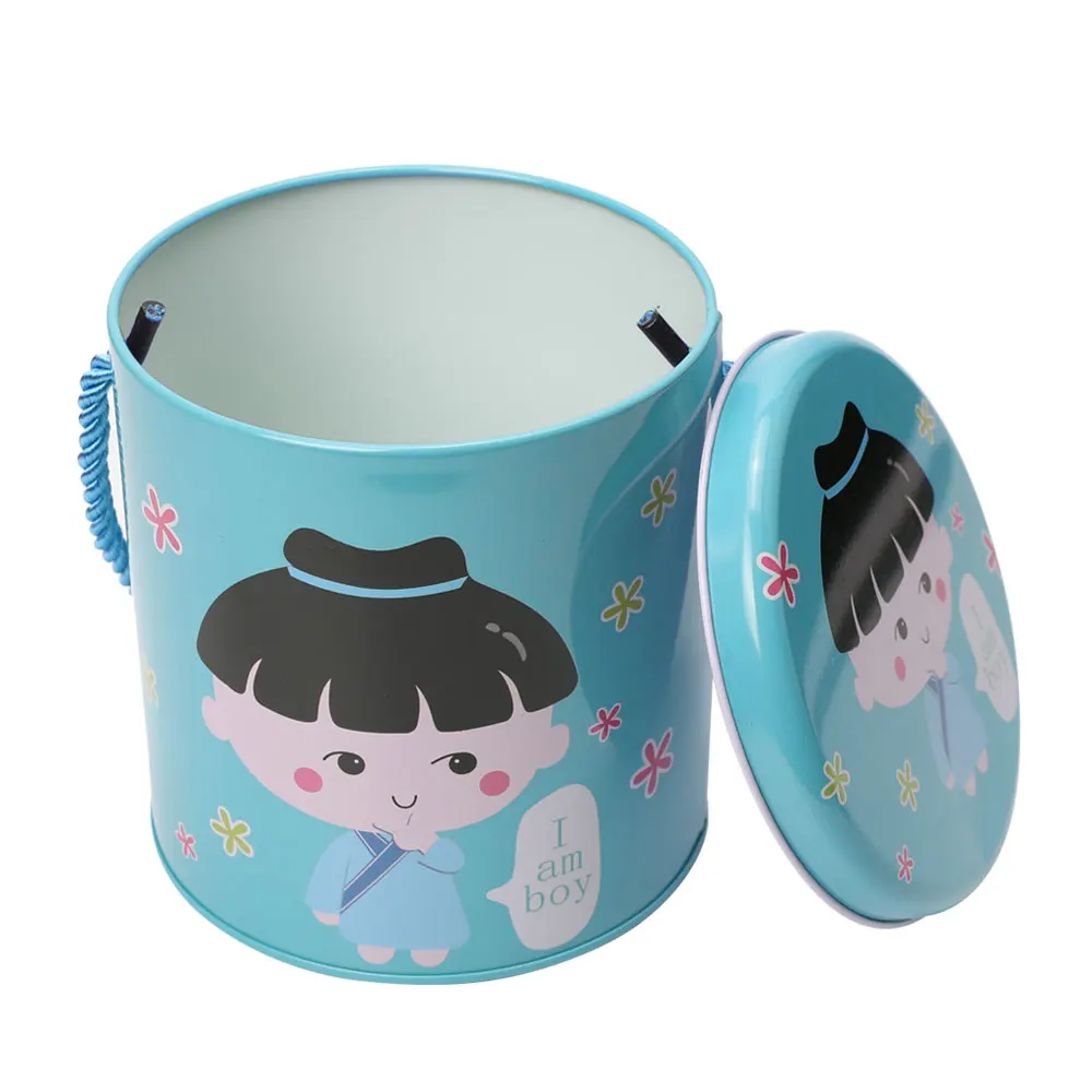 

TOPSTHINK Children round lovely kid pattern candy box cylinder portable durable storage case cust