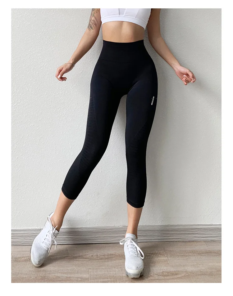 High Waist Seamless Leggings Sport Women Crop Yoga Pants Elastic Stripe Capris Gym Workout Leggings Girls Fitness Running Tights