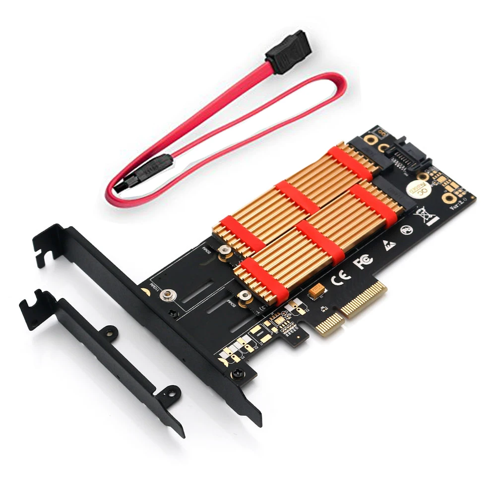 

M.2 NVMe PCIE adapter M Key + SATA B Key M.2 NGFF PCIE to M2 Adapter Riser PCIE3.0 Controller with Low Profile Bracket Heatsink