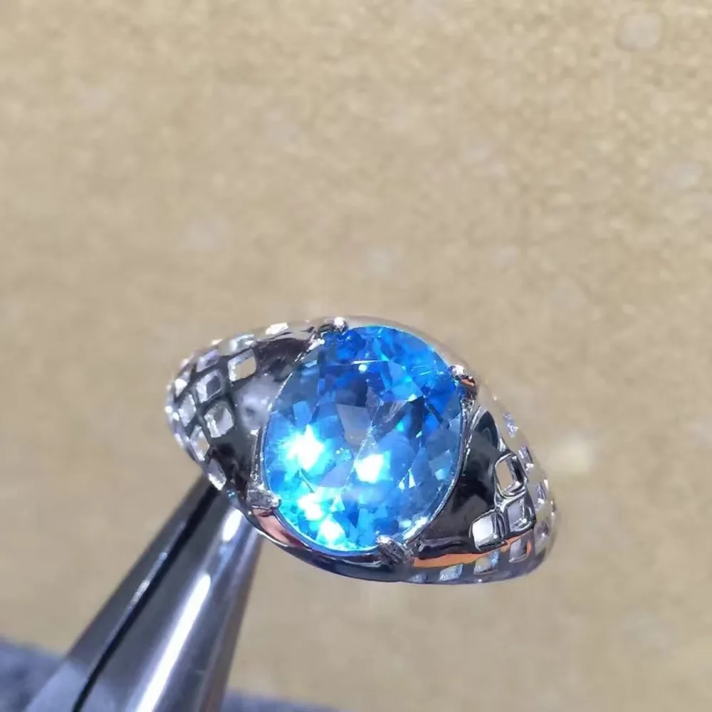 Настоящее и Природный Голубой топаз Кольцо мужское кольцо 925 серебро 9*11 мм драгоценный камень для мужчин прекрасные украшения ручной работы