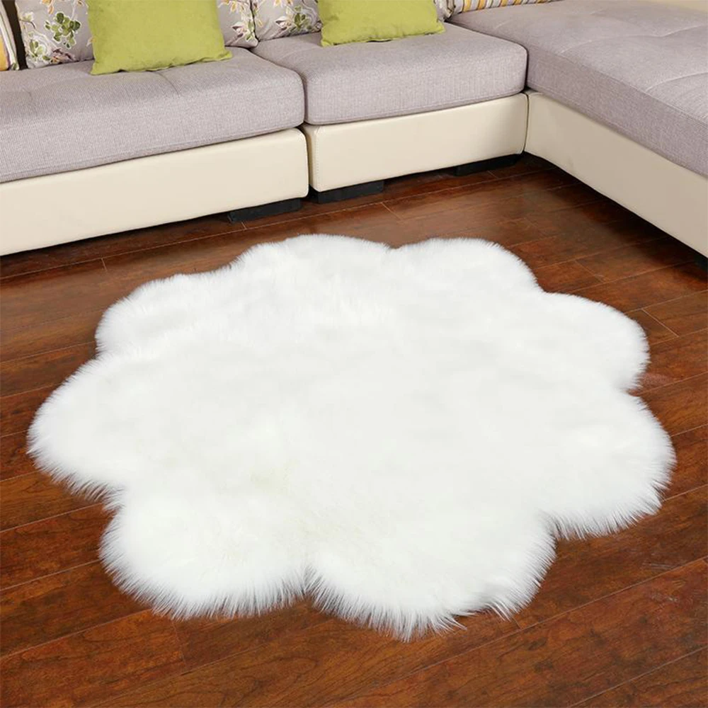 Artificial Sheepskin Fur Rug Acrylic Flower Soft Fluffy Carpet Bedroom Living Room Floor Furry Silky Plush Tapete 30/40/50/60cm