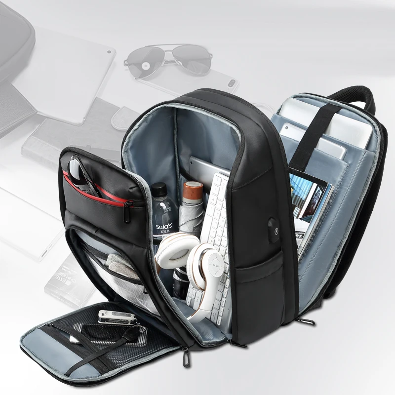 

Black men's business laptop backpack Multi-function USB charging waterproof student bag Large-capacity leisure travel backpack