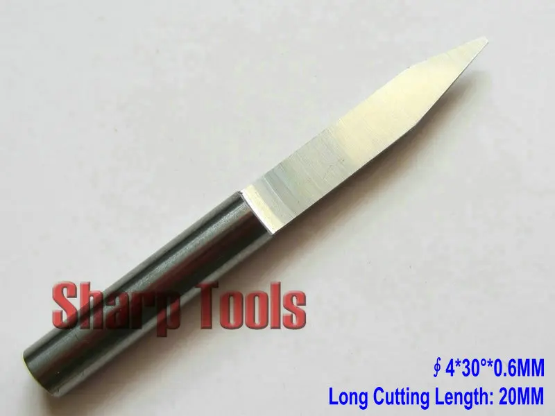 

Quality 10pcs 4mm 30 degree 0.6mm tip, 20mm long cutting length, flat bottom cnc carving tools, milling cutters,wood router bits