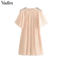 Vadim, милый, Женский шифоновый мини-платье кружевное платье в стиле пэчворк прямой короткий рукав, женское, элегантное, летнее милое платье QC519