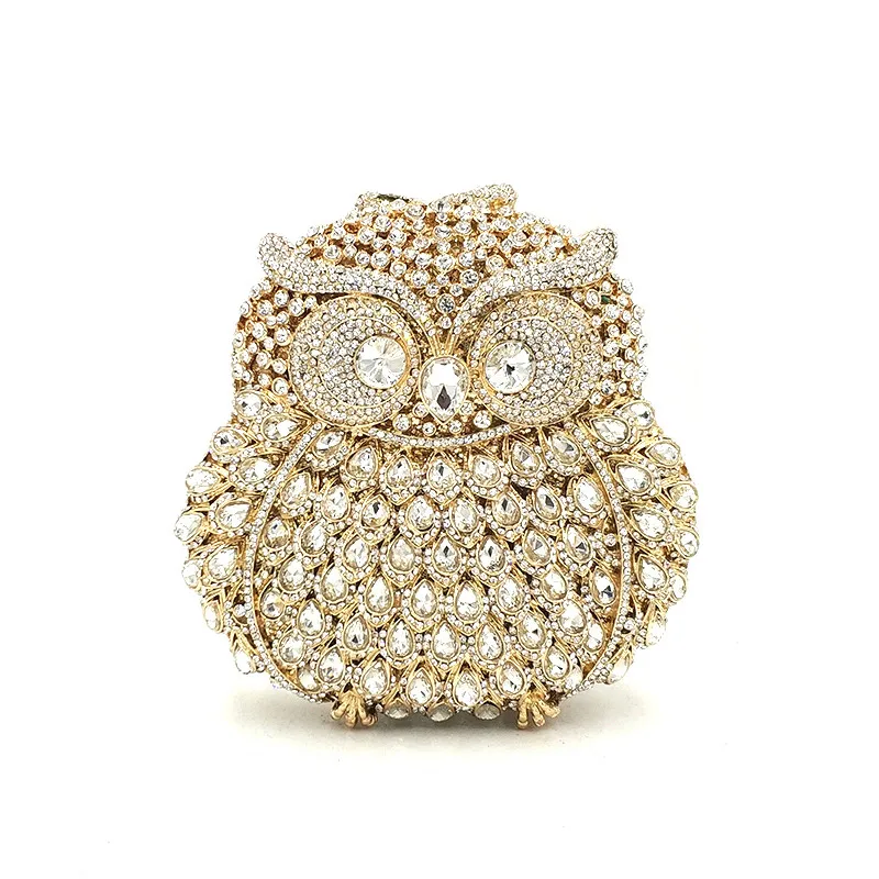 Fashion design clutch women evening party bag diamonds owl bird shape crystal purses bridal wedding party crystal clutches 