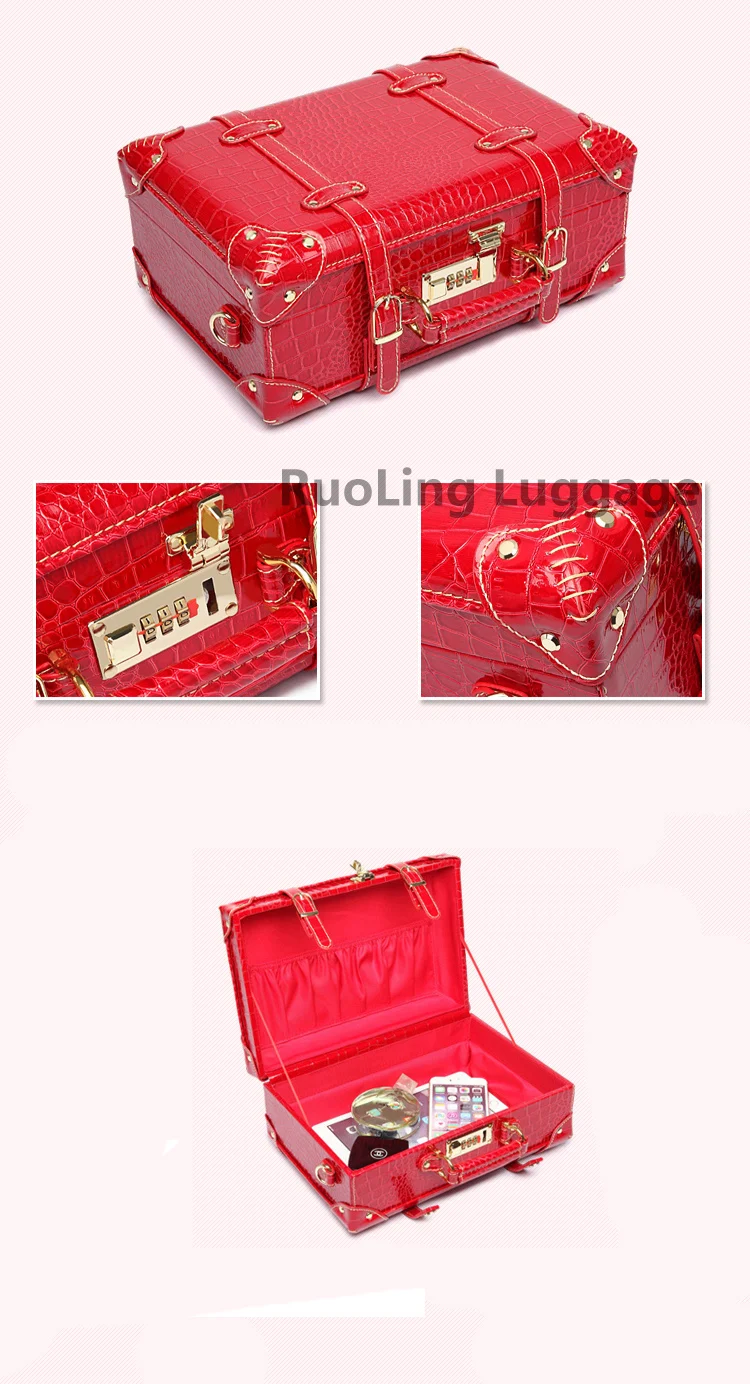 LeTrend Ретро багаж на колёсиках женская сумка для путешествий с паролем красная Свадебная тележка чемодан на колесиках винтажная кабина косметичка