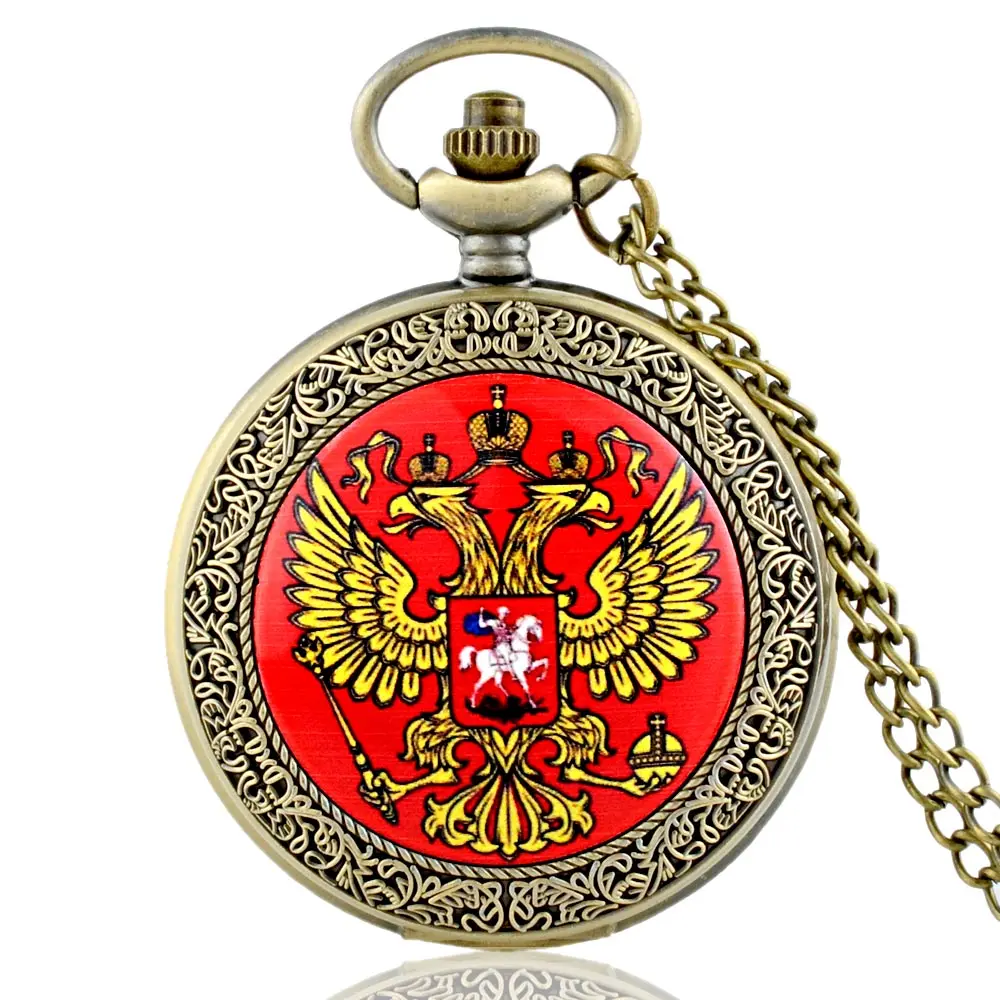 Классический русский Национальный эмблема кварцевые карманные часы Винтаж для мужчин для женщин кулон цепочки и ожерелья часы подарок